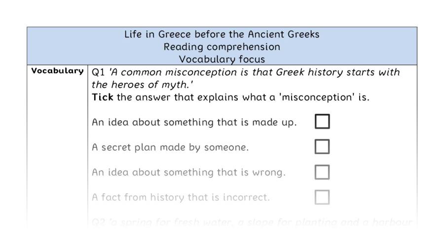 Reading comprehension - vocabulary - Life in Greece before the Ancient Greeks