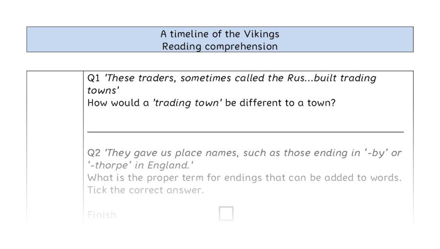 Reading comprehension - VRSIPE - A timeline of the Vikings