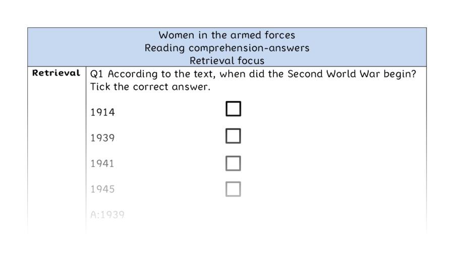 Reading comprehension - retrieval - Women in the armed forces - answers