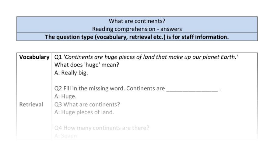Reading comprehension-VRSIPE-What are continents