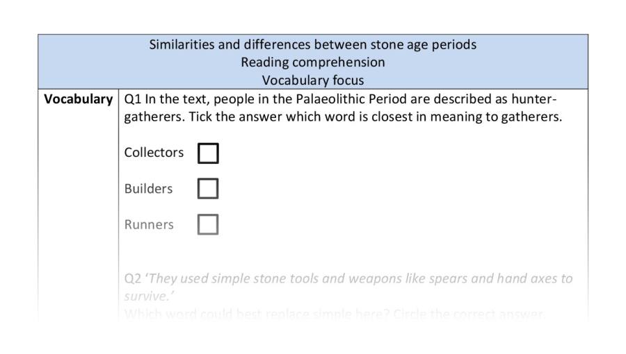 Reading comp-vocab-Similarities and differences between stone age periods
