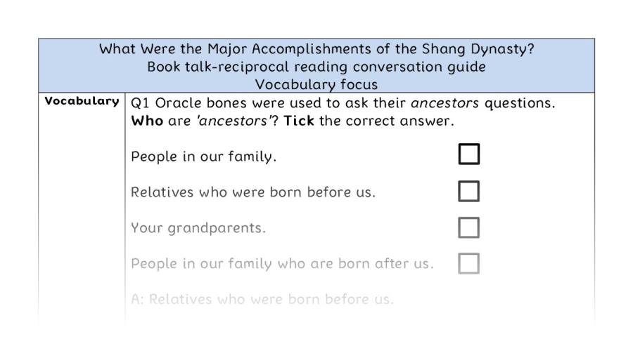 Reciprocal-vocabulary--Major Accomplishments Shang Dynasty