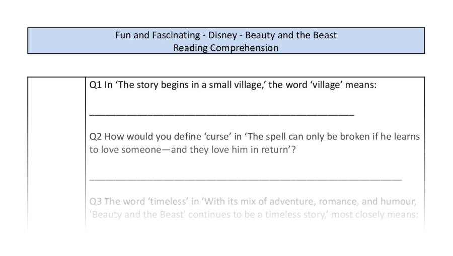 Reading Comprehension-Beauty and the Beast (2017) A Tale as Old as Time-VRSIPE Focus