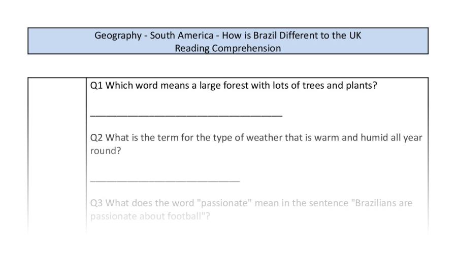 Reading Comprehension-How is Brazil Different to the UK-vocabulary Focus