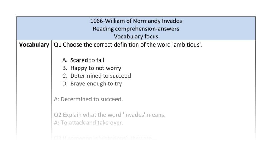 Reading comp-vocab-William of Normandy Invades - answers