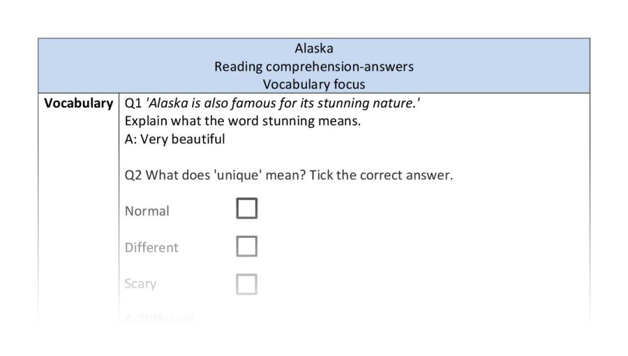 Reading comprehension - Alaska - vocabulary