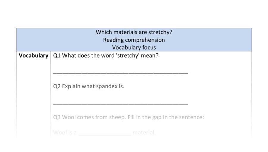 Reading comp-vocabulary-Which materials are stretchy