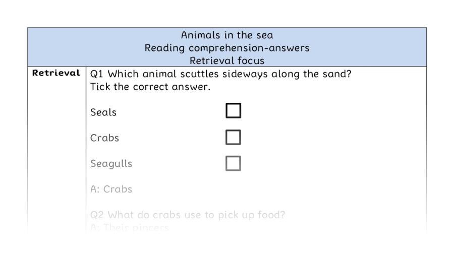 Reading comprehension - retrieval - Animals in the sea - answers