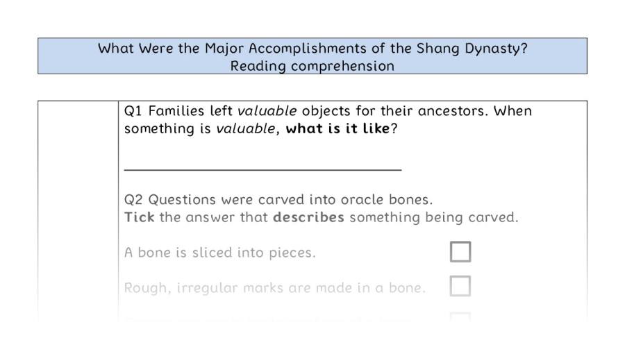 Reading comp-VRSIPE--Major Accomplishments Shang Dynasty