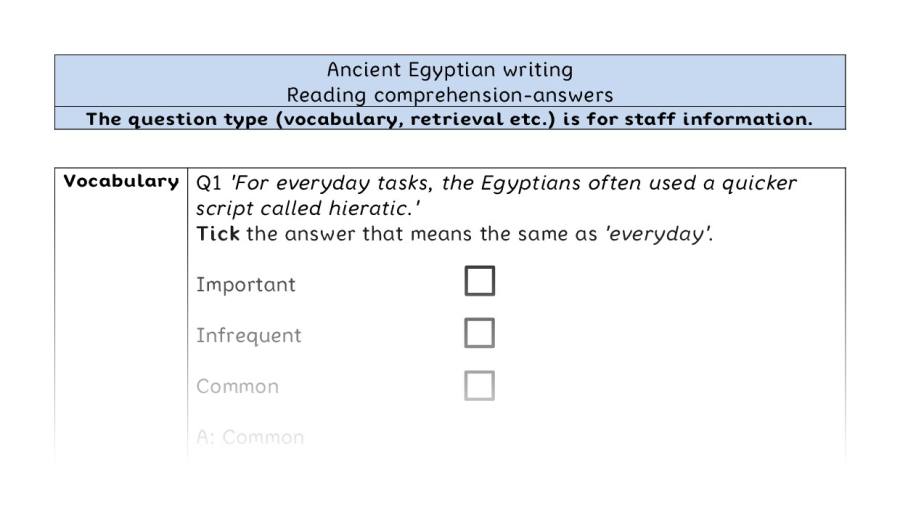 Reading comprehension - VRSIPE - Ancient Egyptian writing - answers