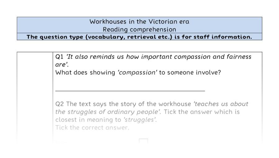 Reading comprehension - VRSIPE - Workhouses in the Victorian era