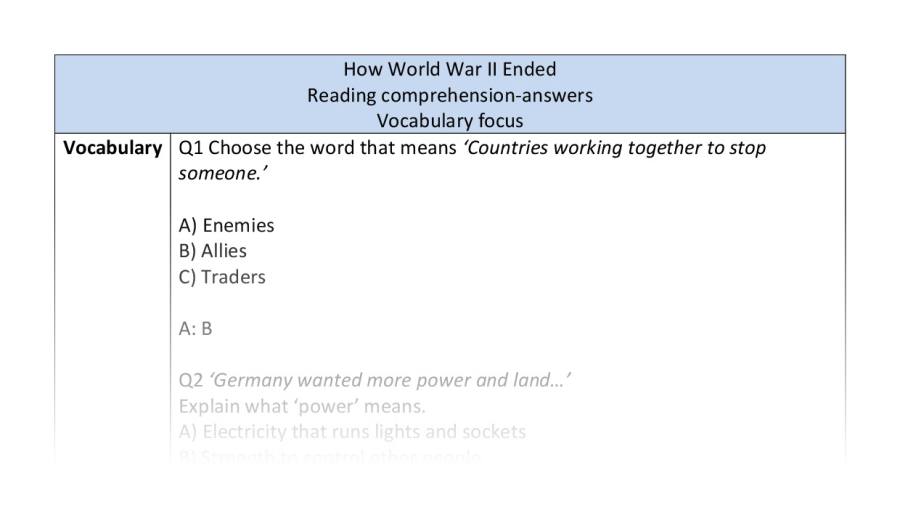 Reading comprehension - vocabulary - How World War II Ended