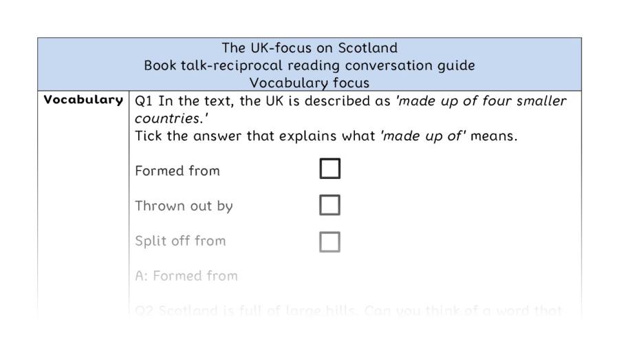 Reciprocal reading - vocabulary - The UK-focus on Scotland