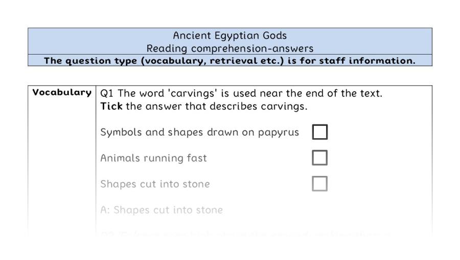 Reading comprehension - VRSIPE - Ancient Egyptian Gods - answers