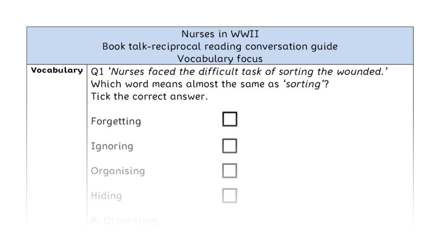 Reciprocal reading - vocabulary - Nurses in WWII