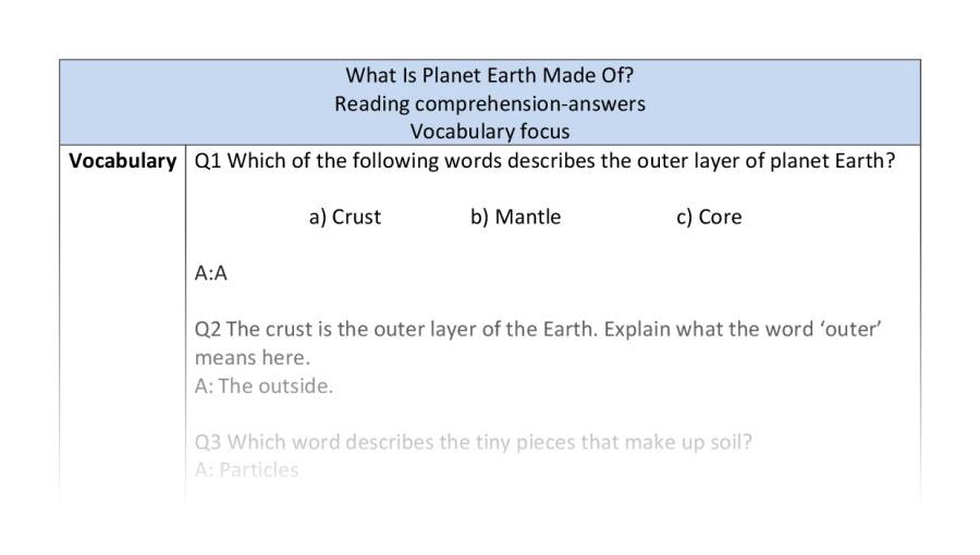 Reading comp-vocab-what is planet Earth made of