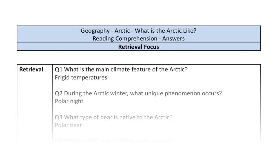 Reading Comprehension - What is the Arctic Like - Retrieval Focus