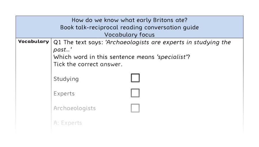 Reciprocal reading - vocabulary - How do we know what early Britons ate