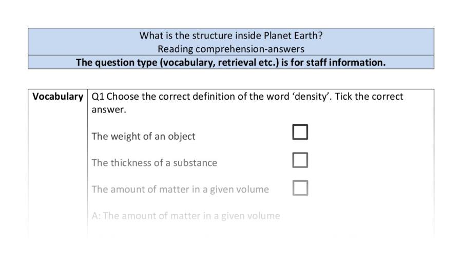 Comprehension-VRSIPE-structure Earth