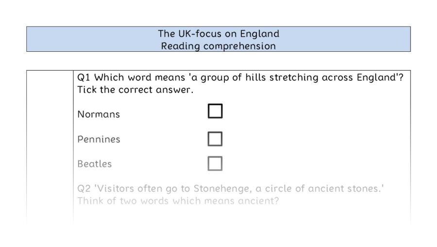 Reading comprehension - VRSIPE - The UK-focus on England
