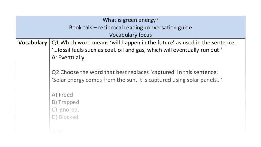 Reciprocal reading - vocabulary - What is green energy