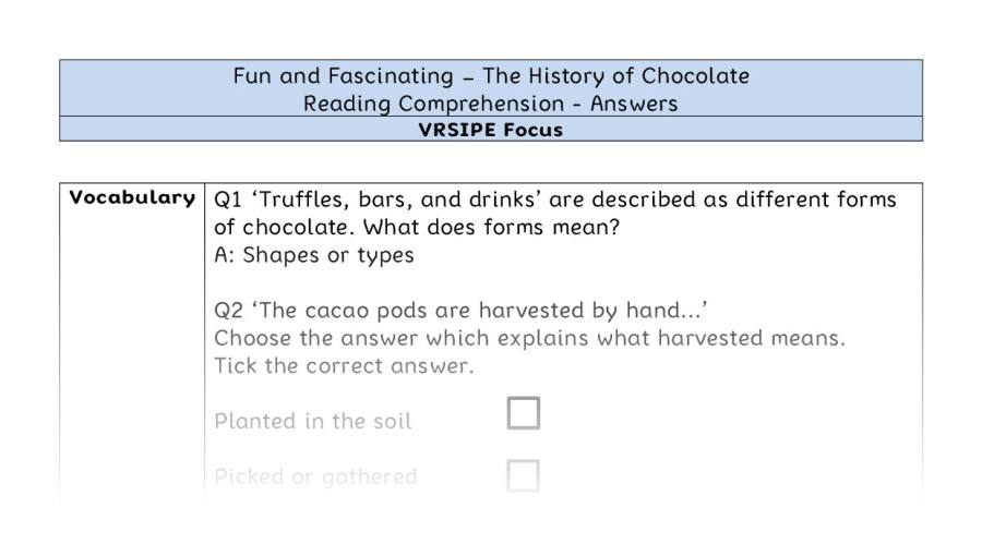 The History of Chocolate - Reading Comprehension Answers - VRSIPE Focus