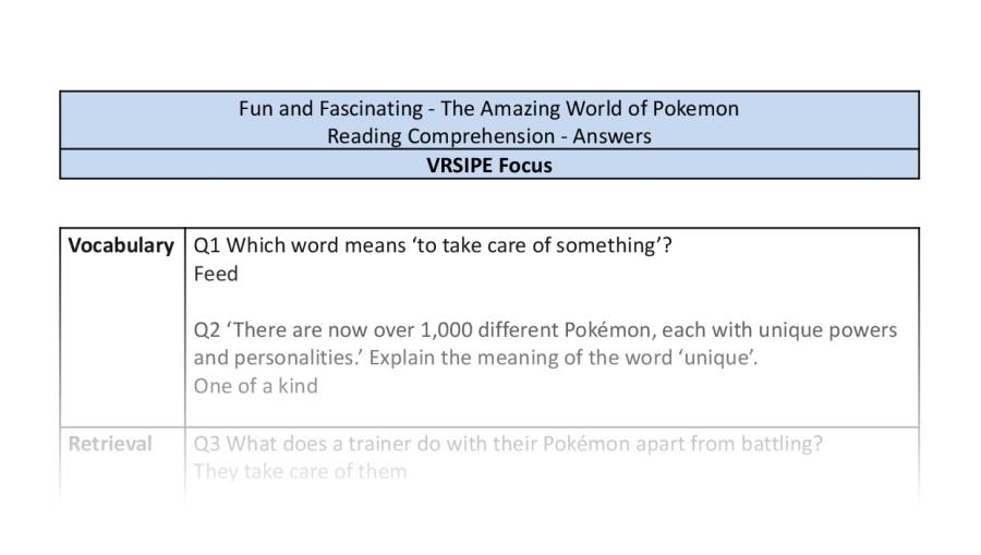 Reading Comprehension-The Amazing World of Pokemon-VRSIPE-answers