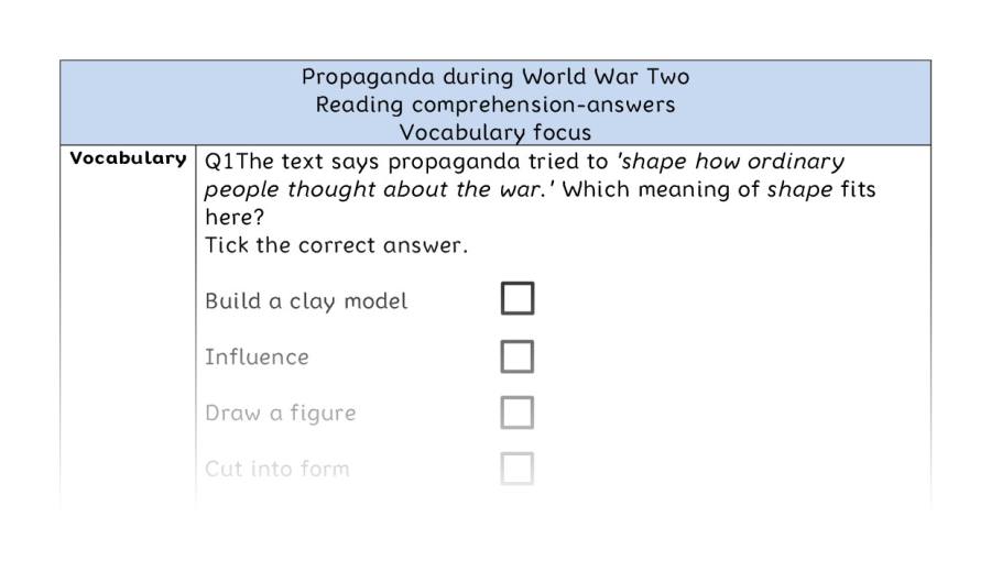 Reading comprehension - vocabulary - Propaganda during World War Two - answers