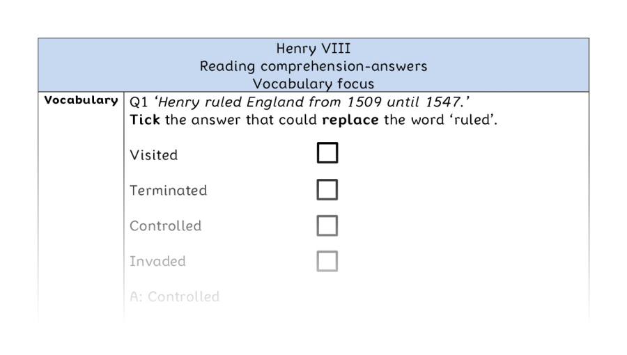 Reading comprehension - Henry VIII - vocabulary - answers