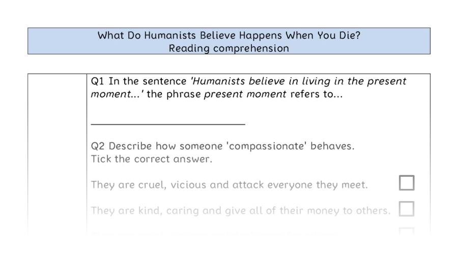 Reading comp - VRSIPE - What Do Humanists Believe Happens When You Die