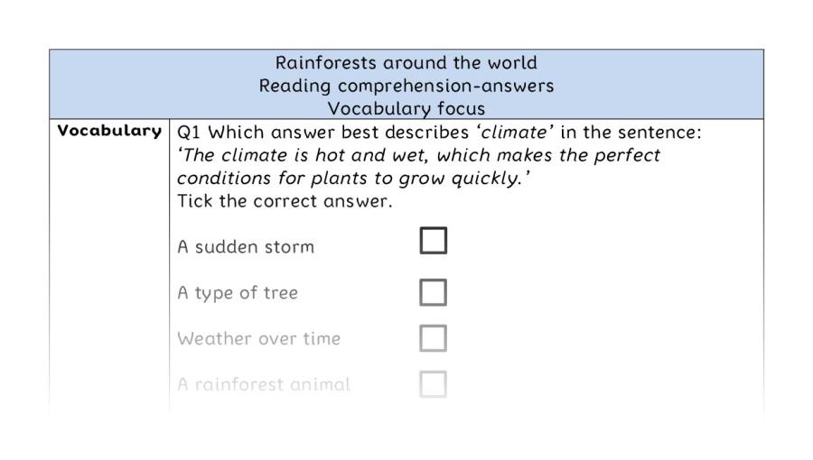 Reading comprehension - vocabulary - Rainforests around the world - answers