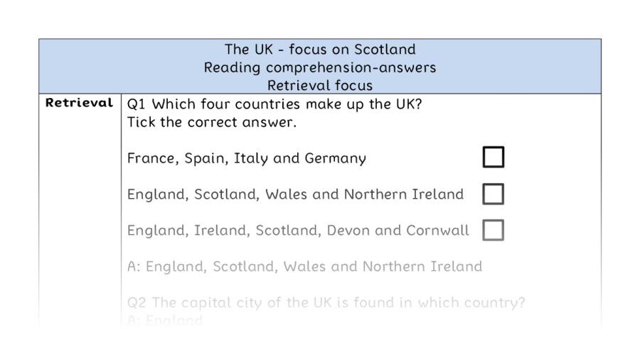 Reading comprehension - retrieval - The UK-focus on Scotland - answers