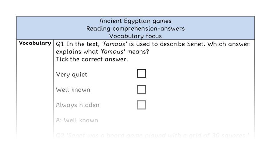Reading comprehension - vocabulary - Ancient Egyptian games - answers