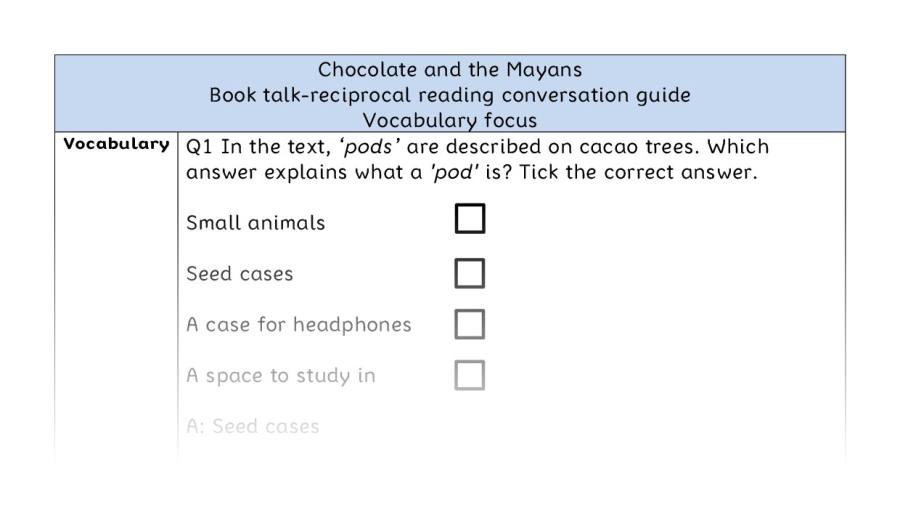 Reciprocal reading - vocabulary - Chocolate and the Mayans