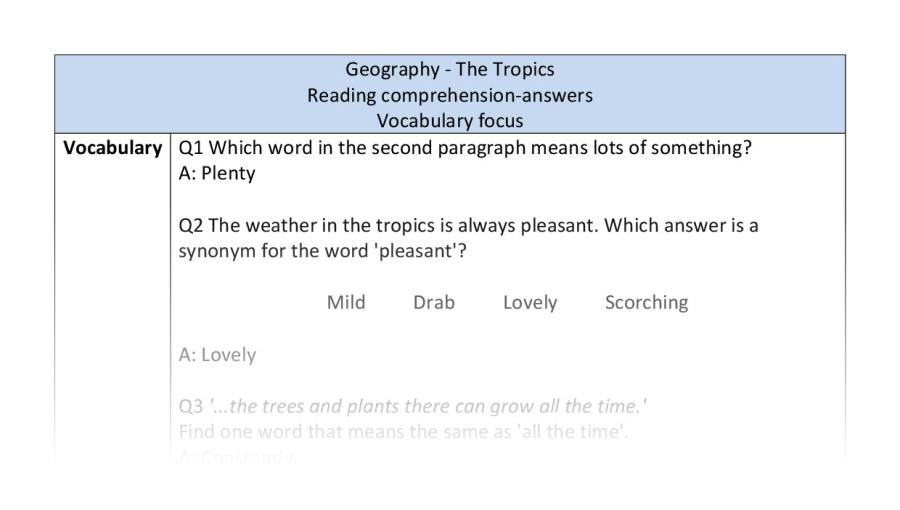 Reading comprehension - vocabulary - Geography - The Tropics