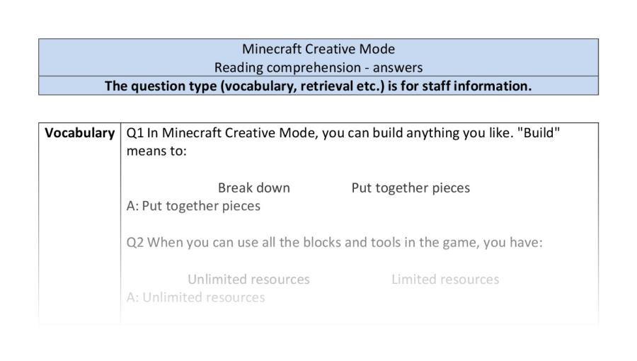 Reading comprehension-Minecraft Creative Mode-VRSIPE