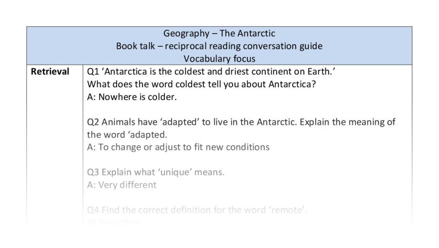 Reciprocal reading - vocabulary - The Antarctic