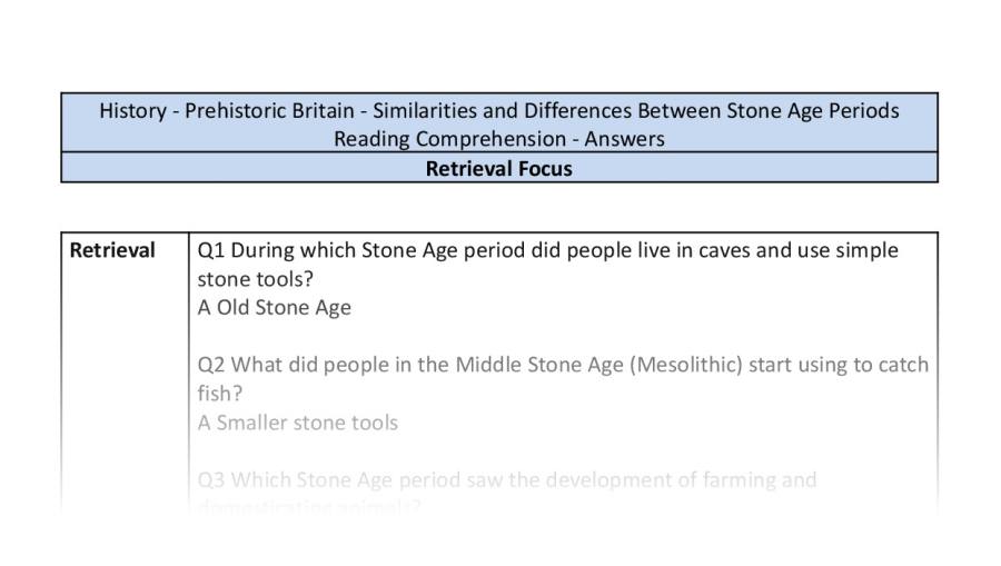 Reading Comprehension-retrieval-Similarities Differences Stone Age Periods-answers