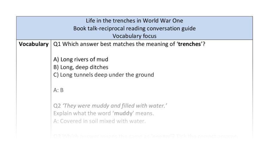 Reciprocal-vocab-Life in the trenches in World War One