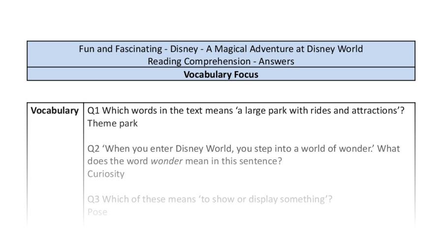 Reading Comprehension - A Magical Adventure at Disney World - Vocabulary Focus