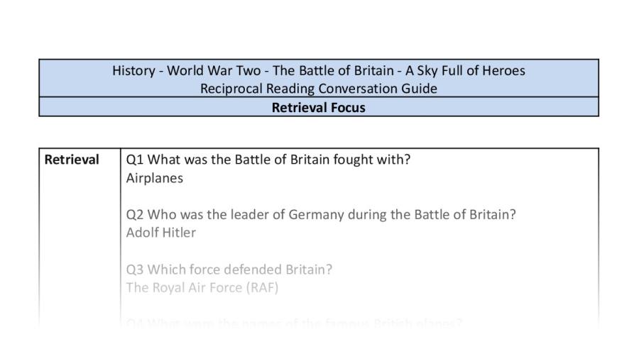 Reciprocal Reading Conversation - The Battle of Britain - A Sky Full of Heroes - Retrieval Focus
