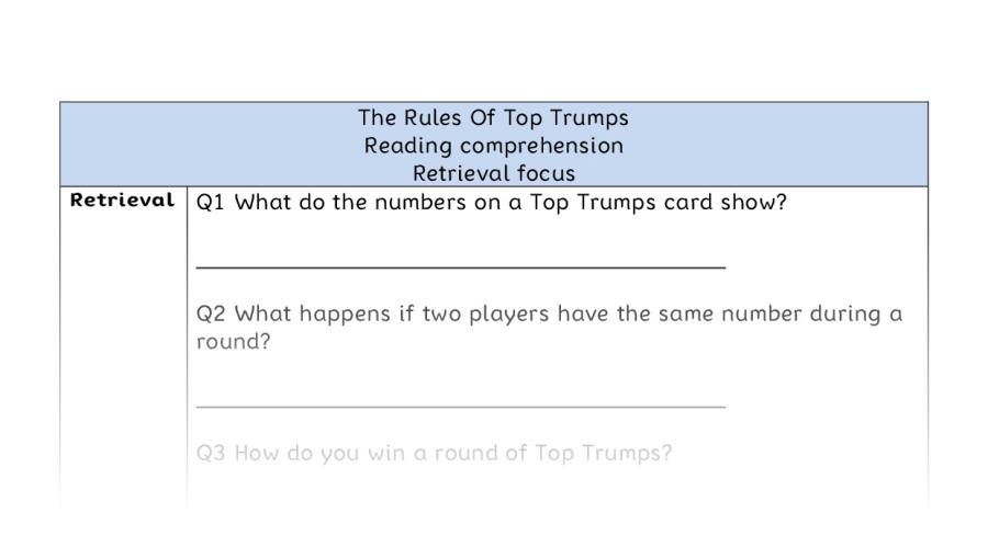 Reading comprehension - retrieval - The Rules Of Top Trumps