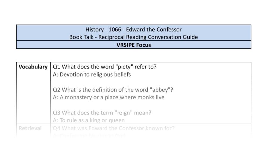 Reciprocal Reading Conversation - Edward the Confessor - VRSIPE Focus