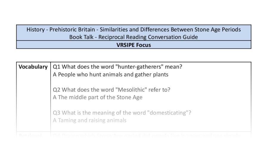 Reciprocal Reading Conversation - Similarities and Differences Between Stone Age Periods - VRSIPE Focus