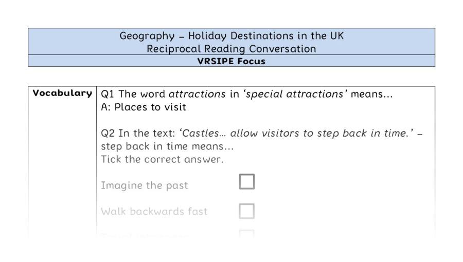 Holiday Destinations in the UK - Reciprocal Reading Conversation - VRSIPE Focus