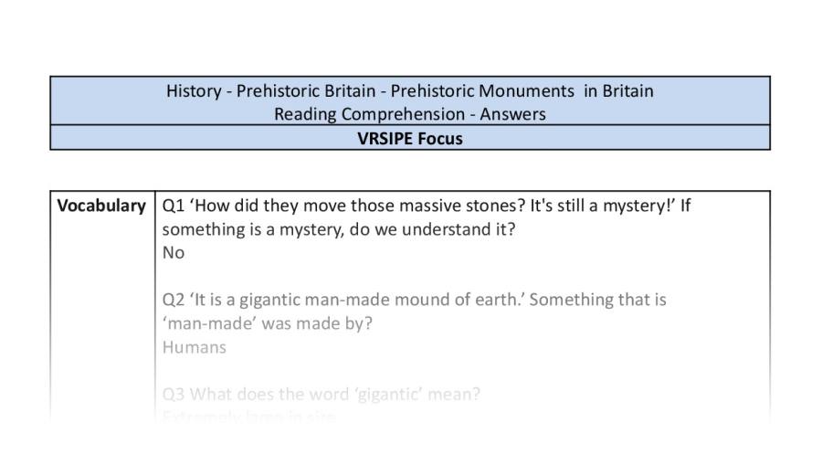 Reading Comprehension-Prehistoric Monuments in Britain-VRSIPE Focus-answers