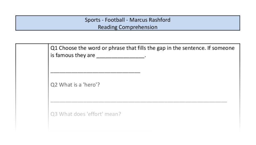 Reading Comprehension-vocabulary-Marcus Rashford
