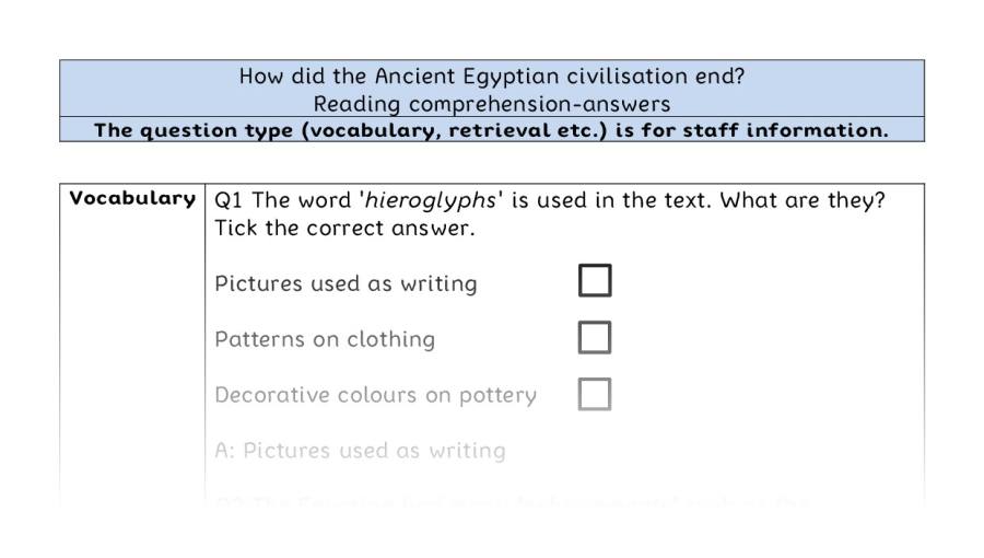 Reading comp-VRSIPE-How did the Ancient Egyptian civilisation end - answers