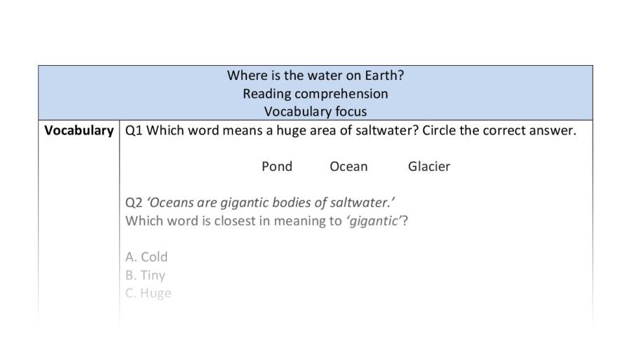 Reading comprehension - vocabulary - Where is the water on Earth