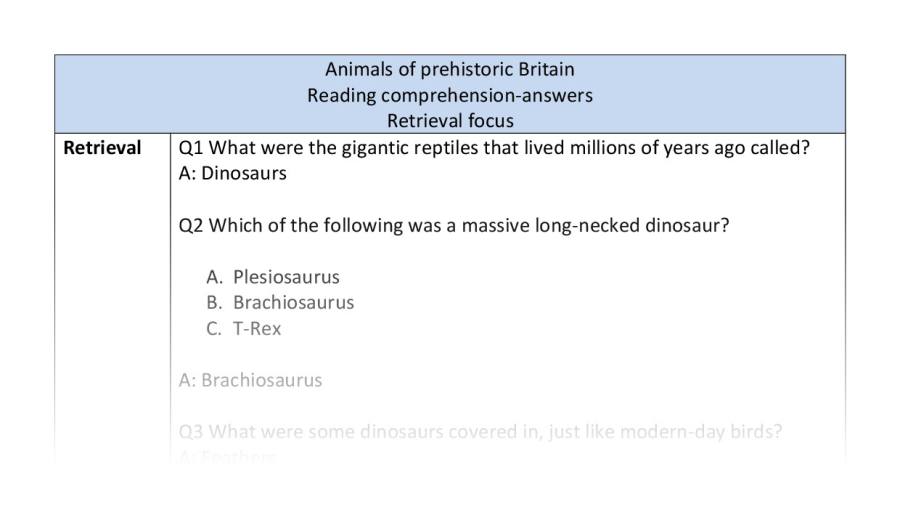 Reading comp-retrieval-animals of prehistoric Britain - answers